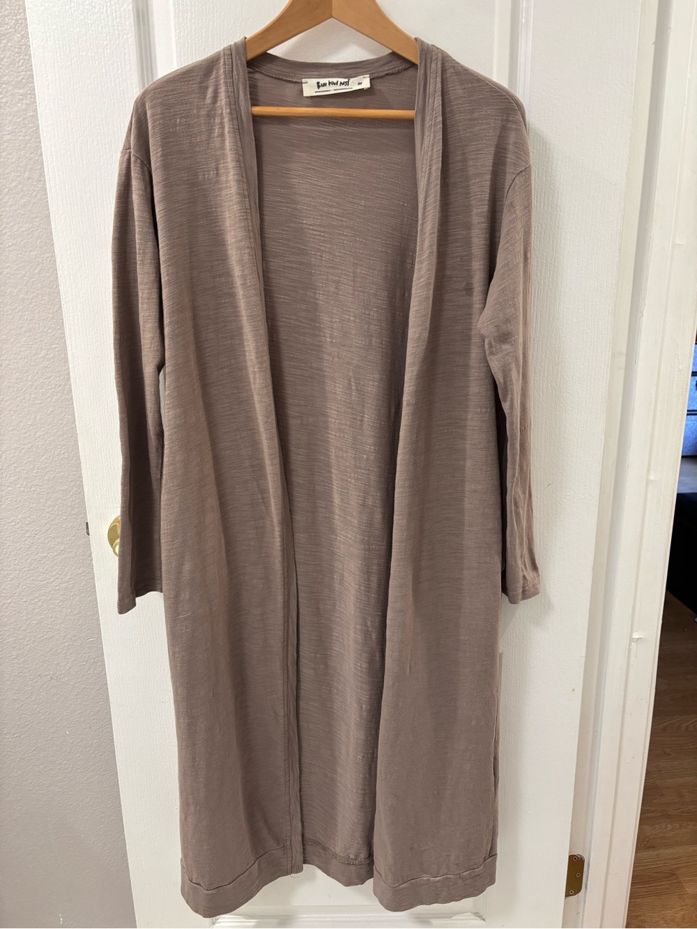 Three Bird Nest Taupe Slub Knit Duster Open Cardigan Neutral Basics FLAW